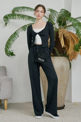 Soft Relaxed-Fit Wide-Leg Pants - Charcoal