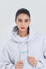 Skullpig Lettering Fleece Hoodie - White Melange