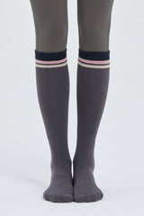 Contrast Stripe Knee-High Socks - Black
