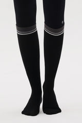 Contrast Stripe Knee-High Socks - Black