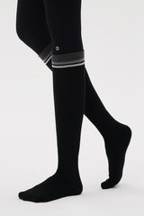 Contrast Stripe Knee-High Socks - Black