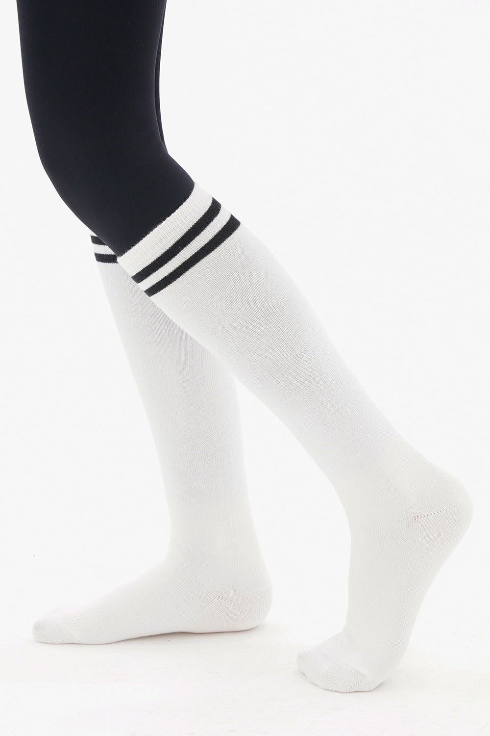 Double Line Knee Socks – White