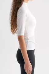 Ribbed Mock-Neck Short-Sleeve Top - Black