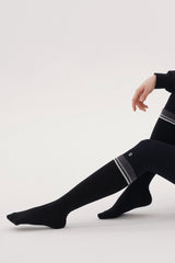 Contrast Stripe Knee-High Socks - Black