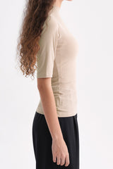 Ribbed Mock-Neck Short-Sleeve Top - Black