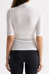 Ribbed Mock-Neck Short-Sleeve Top - Black