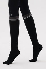 Contrast Stripe Knee-High Socks - Black