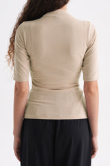 Ribbed Mock-Neck Short-Sleeve Top - Black