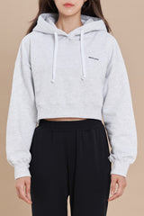 Logo Cropped Hoodie - White Melange